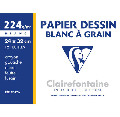 Pochette de papier dessin - 24x32 - Blanc à grain - 224g.