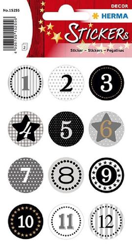 Stickers de Noel "chiffres calendrier de l'avent" - Noir pailleté