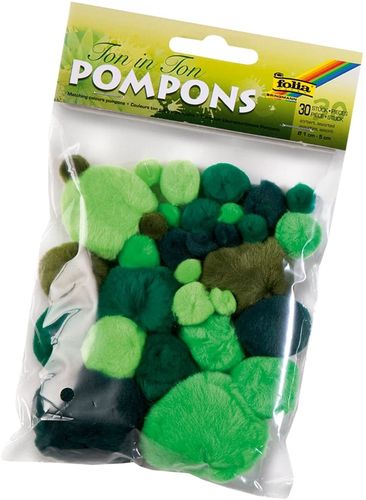 Pompons, 30 pièces, assortiment de vert