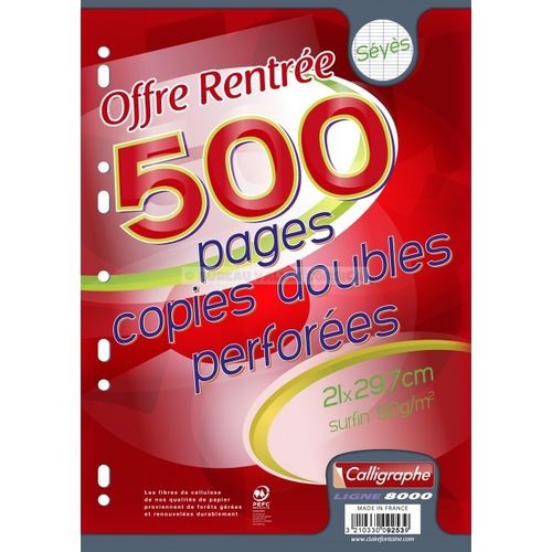 Copies doubles perforées - A4 - 500 pages - Séyès