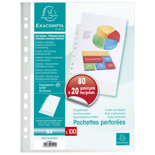 Pochettes perforées - A4 - Pack promo 80+20 GRATUITS