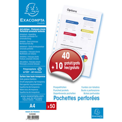 Pochettes perforées - A4 - Pack promo 40+10 GRATUITS