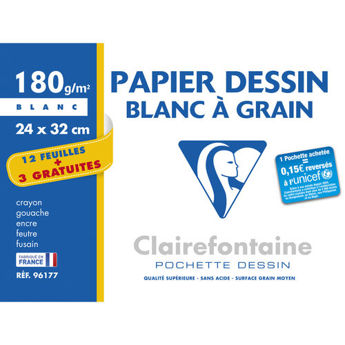 Papier dessin "Blanc à Grain", 180 g./m² - 24x32 - Promo