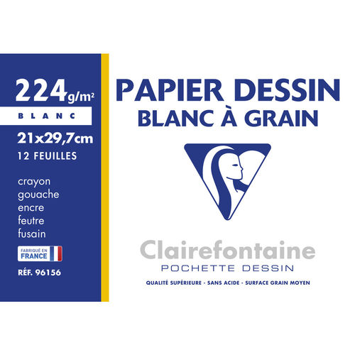 Papier dessin "Blanc à Grain", 224 g./m² - A4 - Blanc