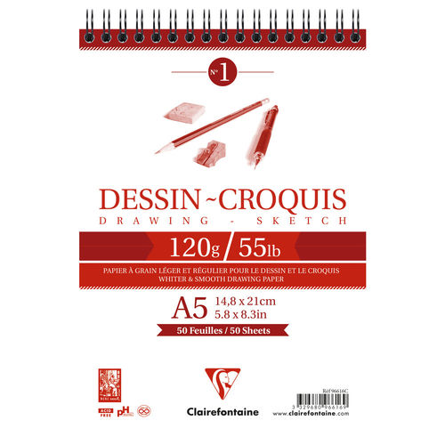 Bloc papier dessin "Dessin - Croquis", A5, 120 g./m²