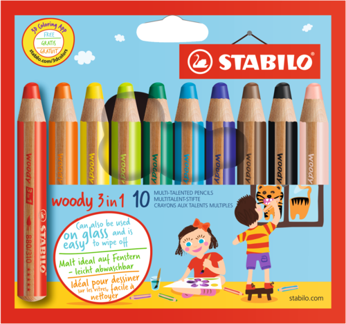 Crayons multi-talents "Woody 3 en 1" - Etui de 10