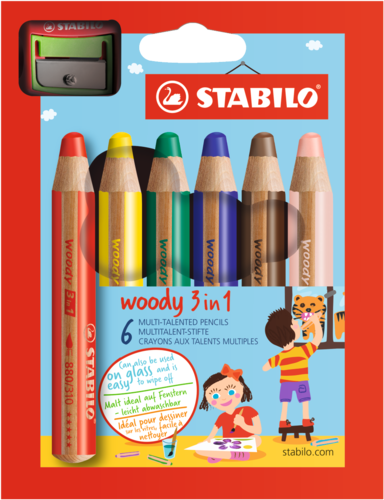 Crayons multi-talents "Woody 3 en 1" - Etui de 6 + TC
