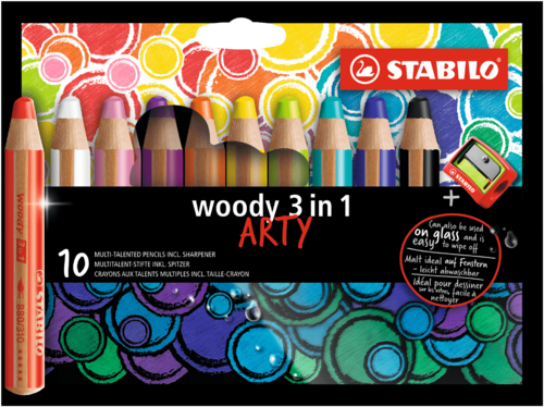 Crayons multi-talents "Woody 3 en 1 Arty" - Etui de 10