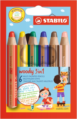 Crayons multi-talents "Woody 3 en 1" - Etui de 6