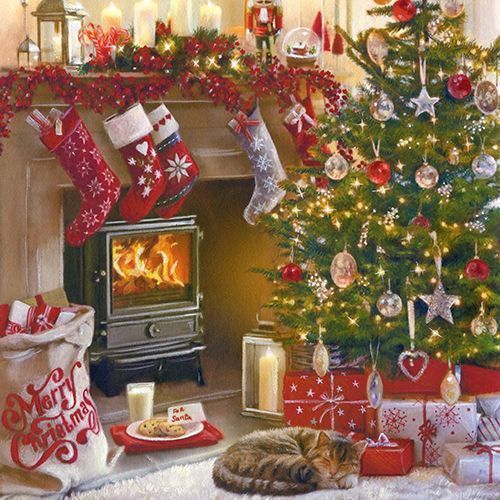 Serviettes à motif de Noël "Fireplace and Tree"