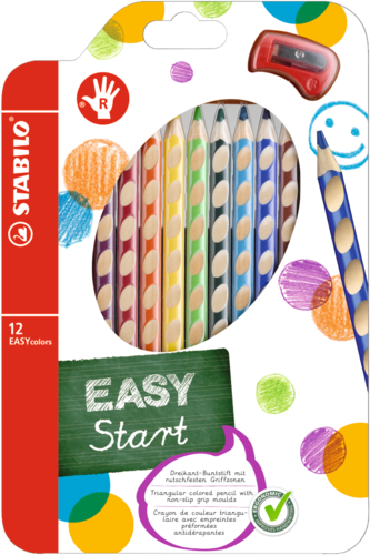 Crayons de couleur "EASYcolors" - Droitier - Etui de 12