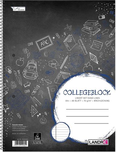 Cahier à spirales "college" - 160 pages - A4 - Ligné + M