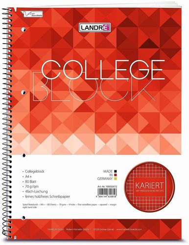 Cahier à spirales "college" - 160 pages - A4 - 5x5 + M