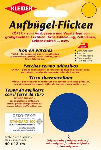 Patch thermocollant "Köper", 400 x 120 mm - Bleu moyen