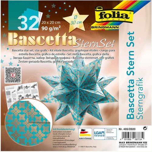 Feuilles de papier à plier "Etoile Bascetta" - Bleu/cuivre