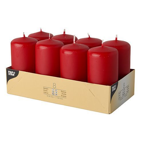 Bougies cylindriques, diamètre : 50 mm - Rouge