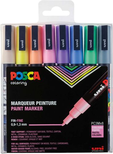 Posca - Marqueur à pigment PC-3M, étui de 8 - Pastel