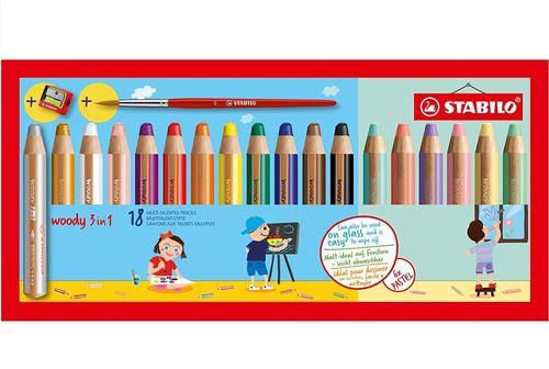 Crayon multi-talents woody 3 en 1 - Etui de 18 Pastel