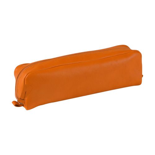 Trousse cuir rectangulaire - 21x4x6 cm - Orange