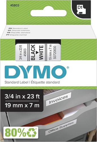 Ruban d'étiquette plastique D1 - 19 mm x 7 m - Noir/blanc