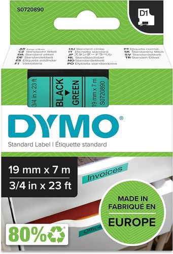 Ruban d'étiquette plastique D1 - 19 mm x 7 m - Noir/vert
